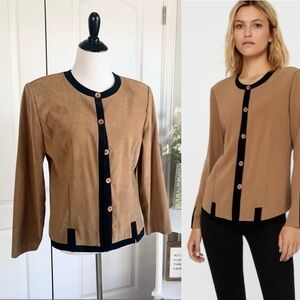 Vintage Sag Harbor Tan Button Up Over Jacket Top